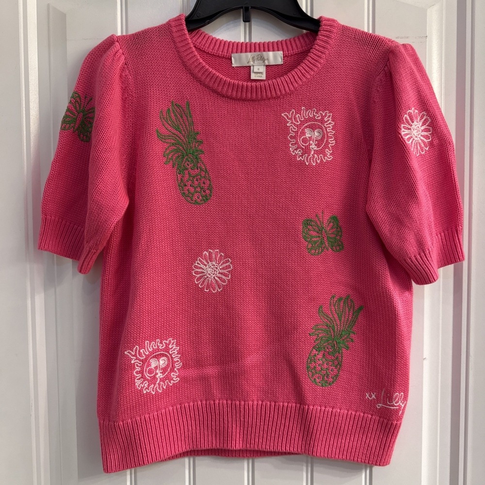 Lilly Pulitzer Orton sweater Blouse in Cherry Blossom Pink Small